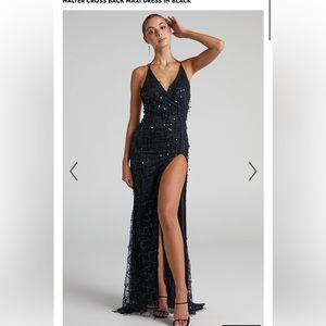 Showpo Black Sequin Halter Formal Dress